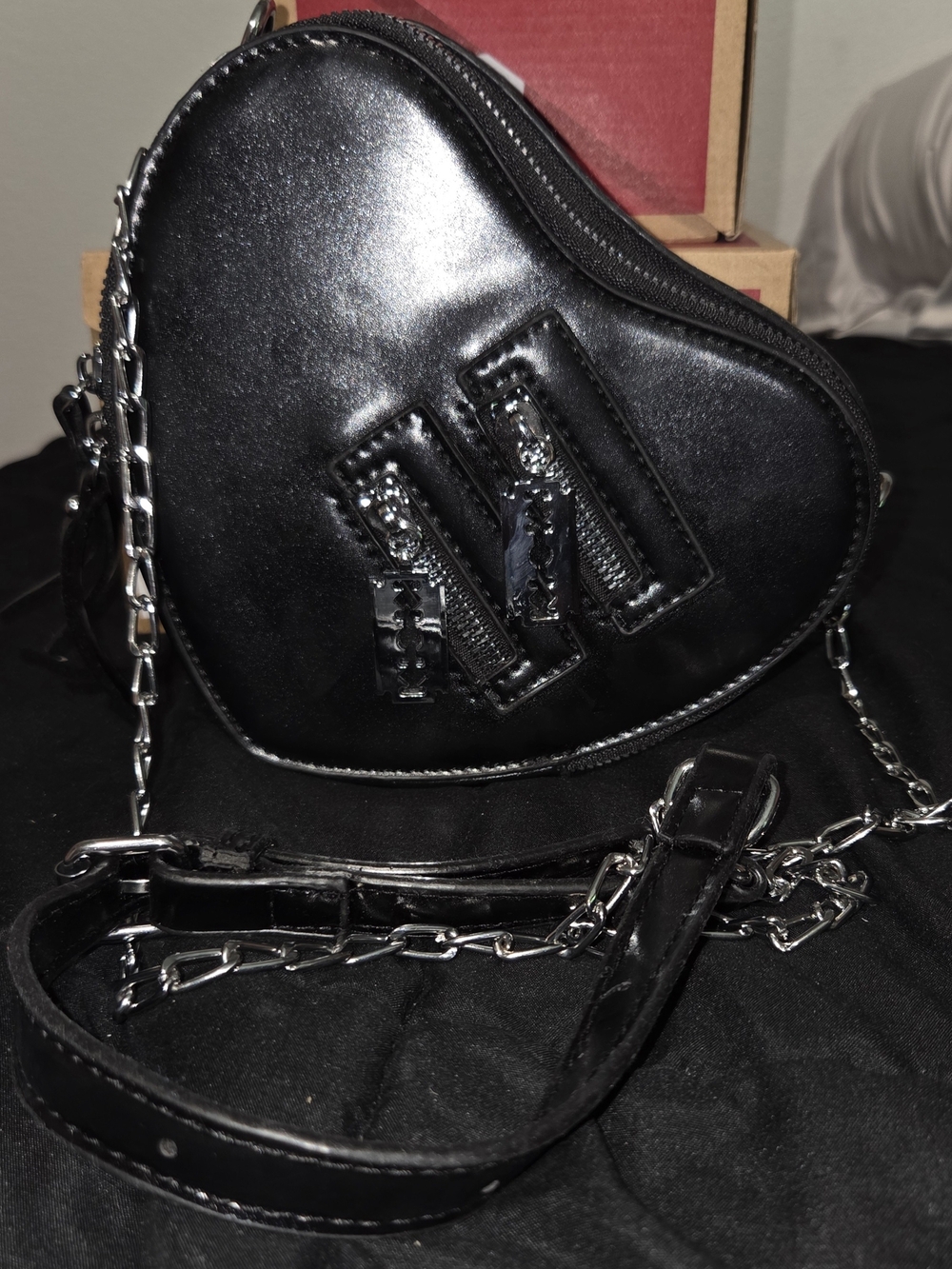 Black Heart Crossbody Bag with Chain Strap